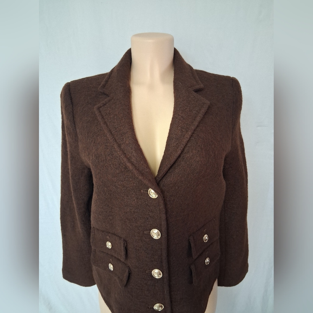 Talbots Brown Blazer with Gold Button Accents Size 12p 40% Wool - Picture 12 of 17